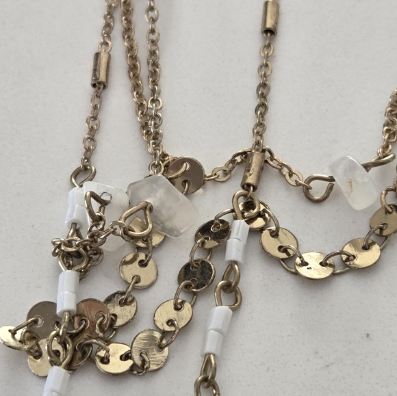 Free People Layered Gold Tone Necklace w/ Quartz Lariat Boho Festival - Picture 11 of 14